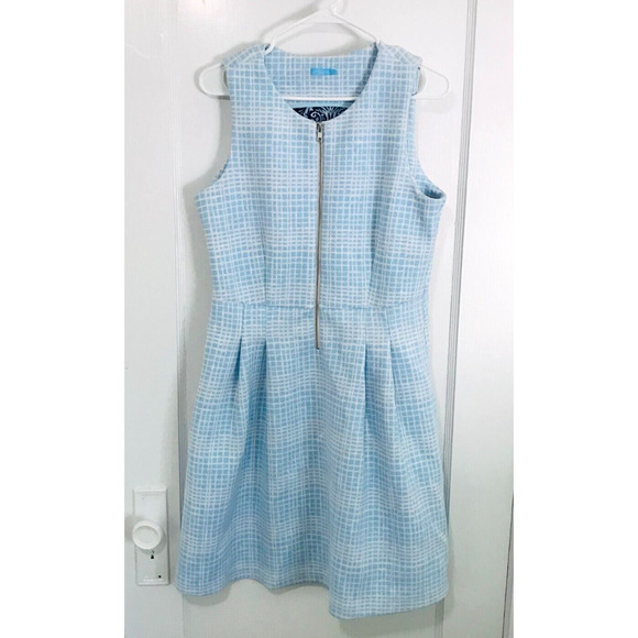 J. McLaughlin Scuba Dress Neoprene Fit and Flare Geo Block Preppy Beach, L - Picture 5 of 15